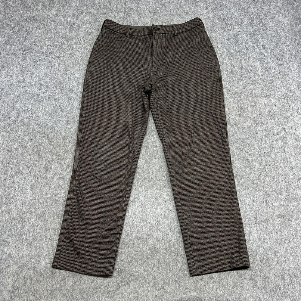 Uniqlo Pants Mens 30x26 Brown Houndstooth Chino Elastic Waist Casual Office READ